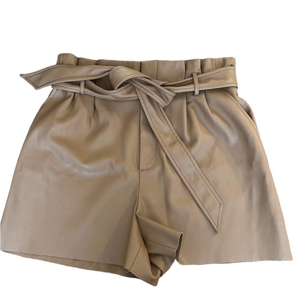 Zara High Waisted Faux Leather Tie Waist Shorts - XL